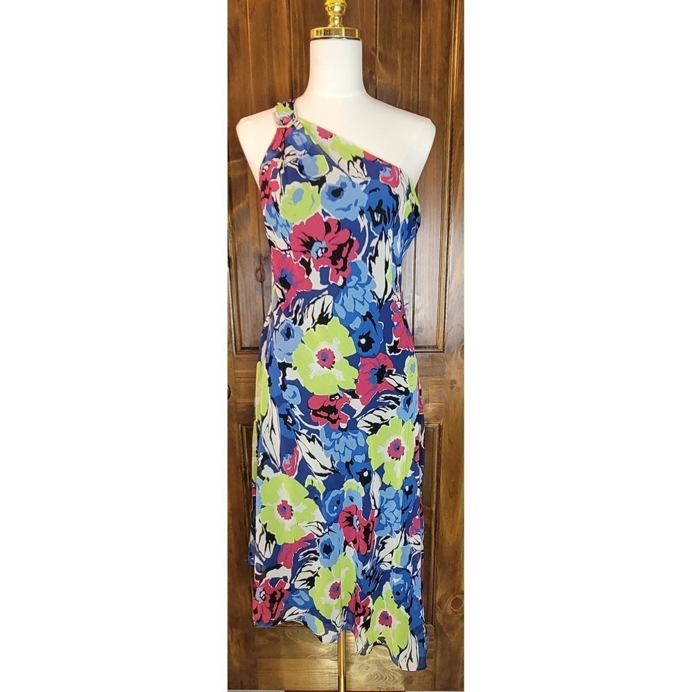 Ralph Lauren‎ Floral One Shoulder Dress Asymmetrical Georgette Colorful